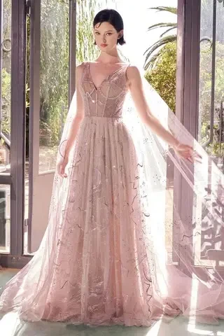 A statement-making piece featuring a sheer embellished cape
